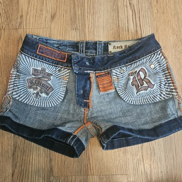 Rock Revival Dark Blue Distressed Denim Jean Shorts - Picture 3 of 4